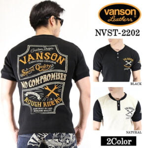 日本VANSON Thermal Henry Neck 黑色短袖上衣 nvst-2202