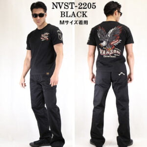 日本VANSON 黑色老鷹短袖上衣 Eagle nvst-2205
