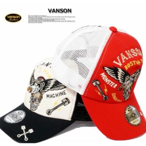日本 VANSON 電繡 網眼卡車帽  NVCP-2205 紅色 黑色