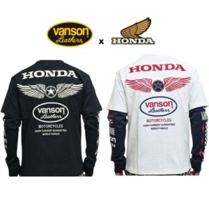 日本 VANSON×HONDA 本田 HRC 聯名 羽翼 假兩件 長袖 HRV-2412 黑/白