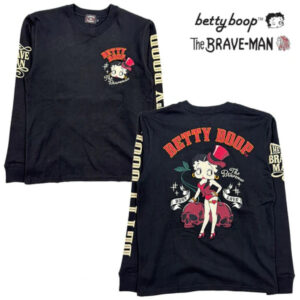 日本 VANSON × BETTY BOOP 電繡 骷髏櫻桃 長袖上衣 BBB-2446 黑