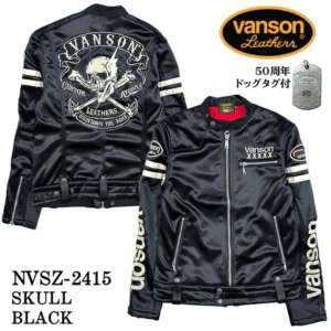 日本 VANSON 50週年 骷髏 電繡 緞面 騎士外套 騎士夾克 NVSZ-2415 黑