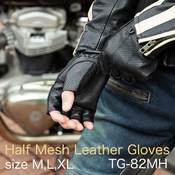 DEGNER 騎士手套 TG-82MH 夏季 打孔 半指手套 黑色 皮革 哈雷 檔車 牛皮 TG82MH：圖片 2